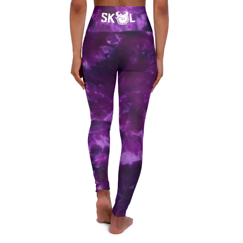 High Waisted Yoga Leggings - Purple Tie-Dye Fashionable Tummy Control Leggings