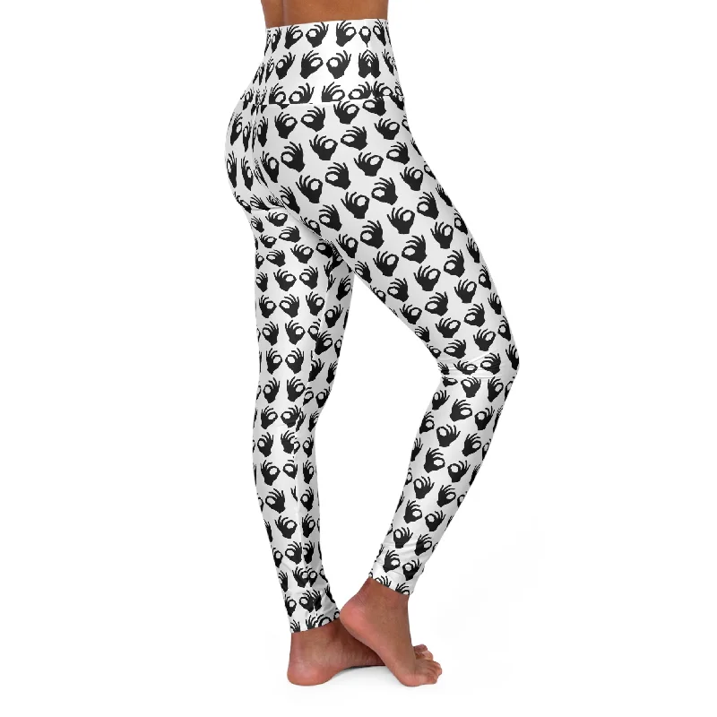 High Waisted Yoga Leggings - White/Black Griddy Comfortable Running Leggings