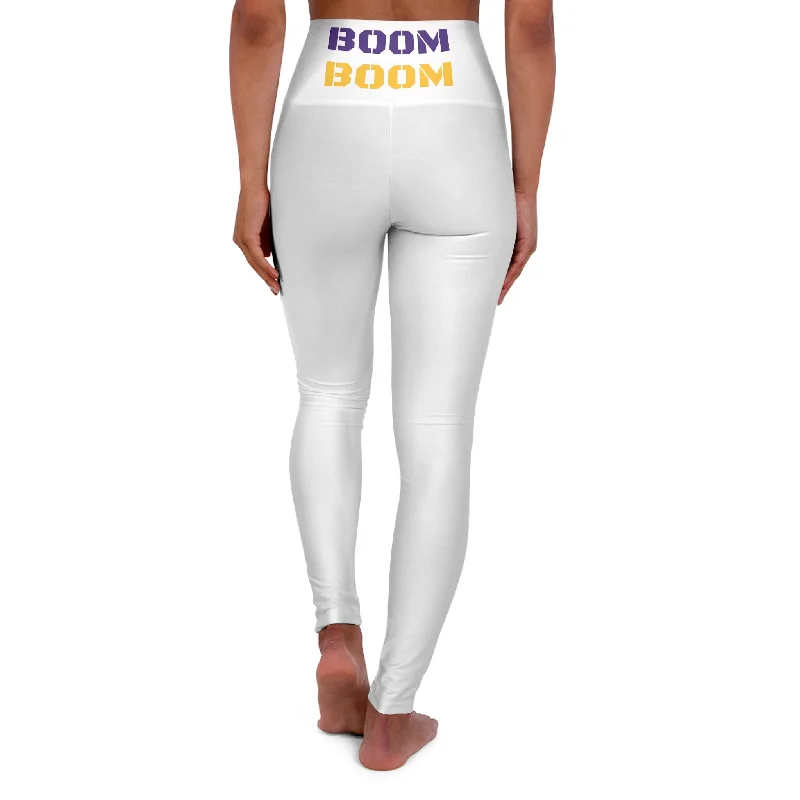 High Waisted Yoga Leggings - White - BOOM BOOM Trendy Leather-Look Workout Leggings
