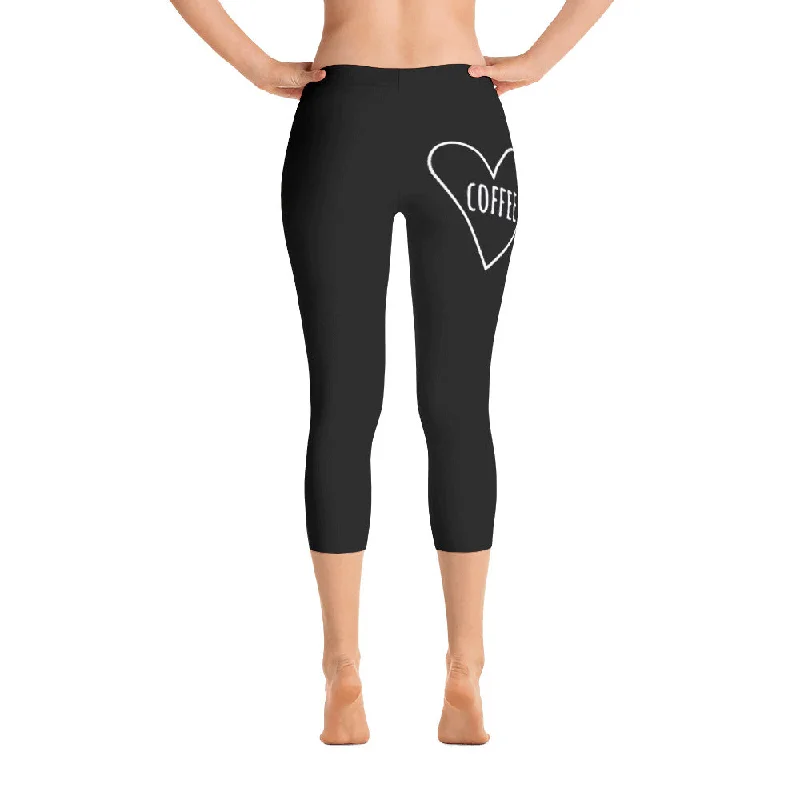 Crave the Day - Love Coffee Heart: Black Ladies Tight Capri Leggings Cozy Cotton Leggings Crave the Day - Love Coffee Heart: Black Ladies Tight Capri Leggings Cozy Cotton Leggings
