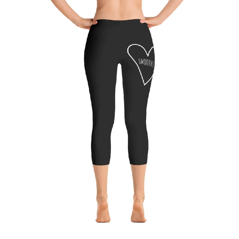 Crave the Day - Love Smoothies Heart: Black Ladies Tight Capri Leggings Casual Sporty Leggings Crave the Day - Love Smoothies Heart: Black Ladies Tight Capri Leggings Casual Sporty Leggings