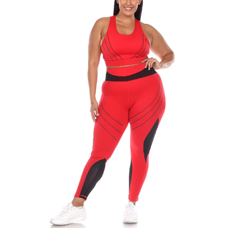 Plus Size Cut Out Back Mesh Sports Bra & Leggings Set Comfortable Slip-On Leggings