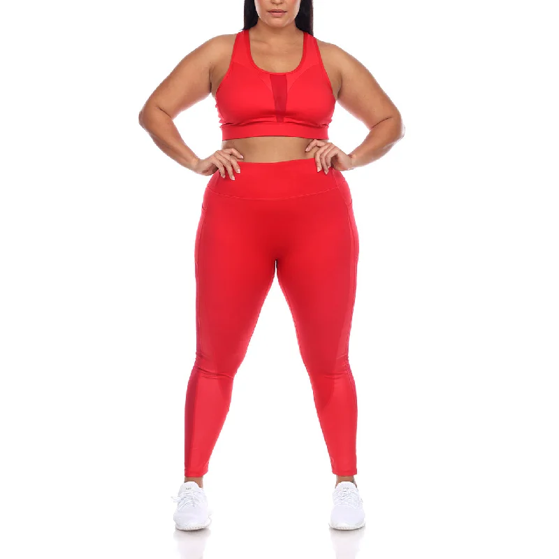 Plus Size Racer Back Sports Bra & Mesh Leggings Set Elegant Full-Body Leggings