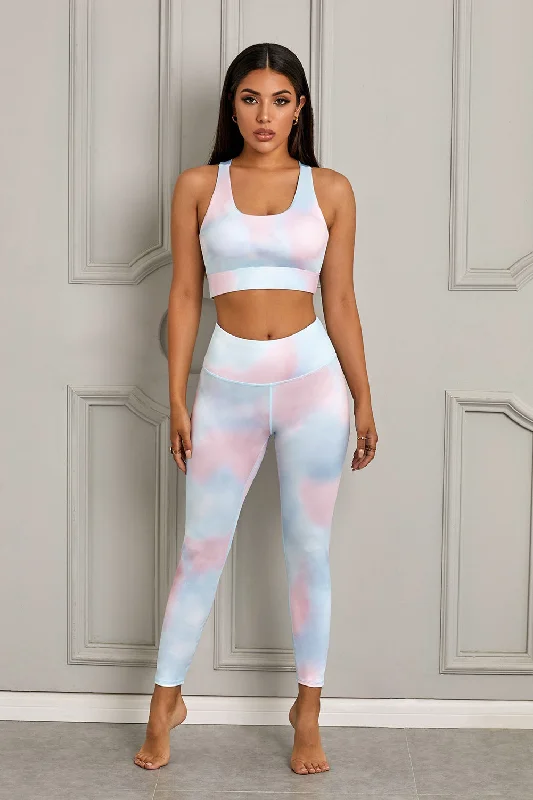 Printed Sports Bra and Leggings Set Comfortable Bootcut Workout Leggings