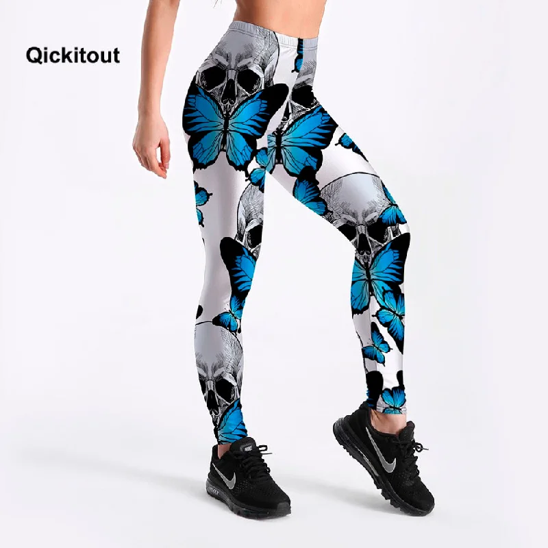 QICKITOUT Women's Workout Fitness Active Wear Leggings in Butterfly & Skulls Print Trendy Flared Leggings QICKITOUT Women's Workout Fitness Active Wear Leggings in Butterfly & Skulls Print Trendy Flared Leggings