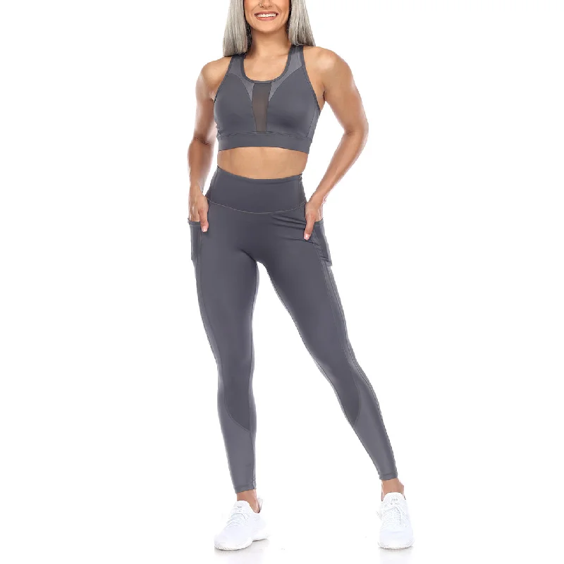 Racer Back Sports Bra & Mesh Leggings Set Fashionable Plus-Size Activewear