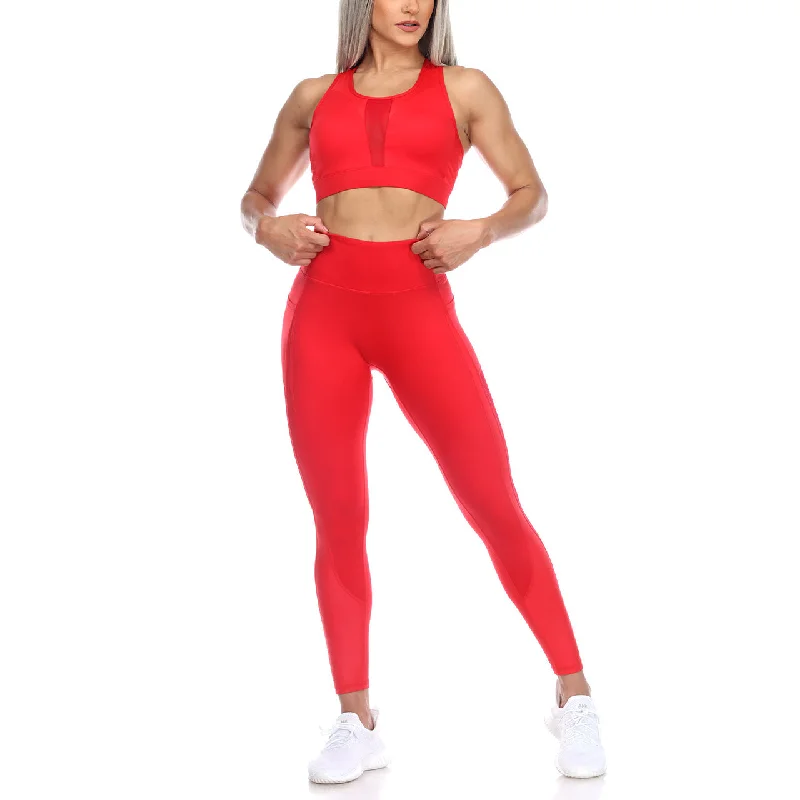 Racer Back Sports Bra & Mesh Leggings Set Comfortable Printed Workout Leggings