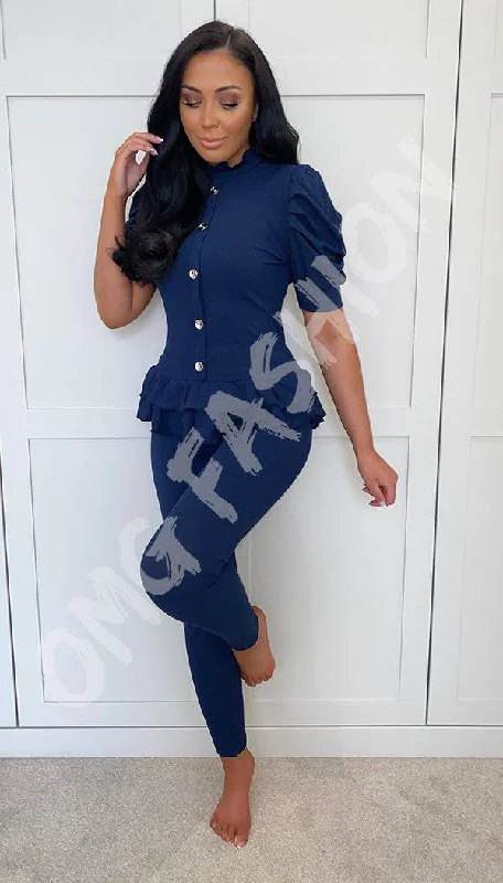 Leggings and Short Sleeved Top Ribbed Button Peplum Two Piece Co-ord Cozy Full-Length Workout Leggings Leggings and Short Sleeved Top Ribbed Button Peplum Two Piece Co-ord Cozy Full-Length Workout Leggings