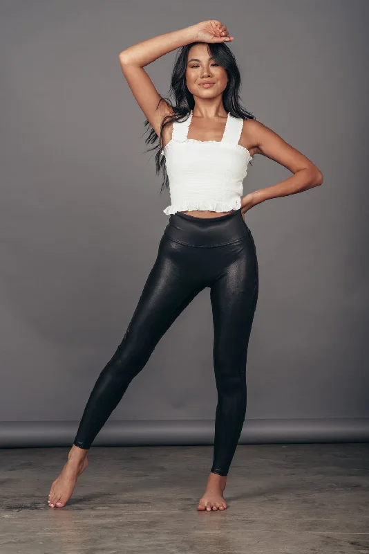 Spanx Faux Leather Leggings-Petite Trendy Black Mesh Leggings
