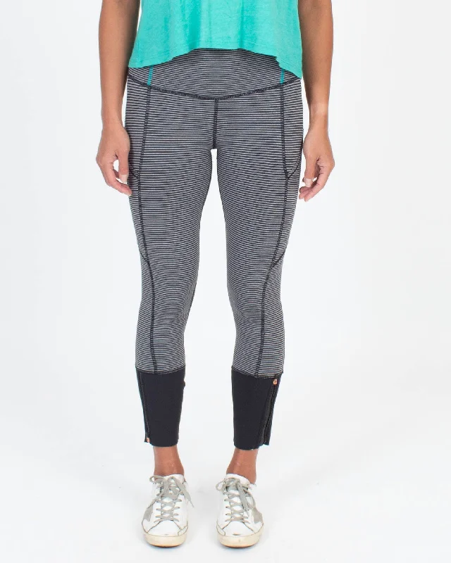 Striped Cropped Leggings Comfortable Ribbed Waistband Leggings
