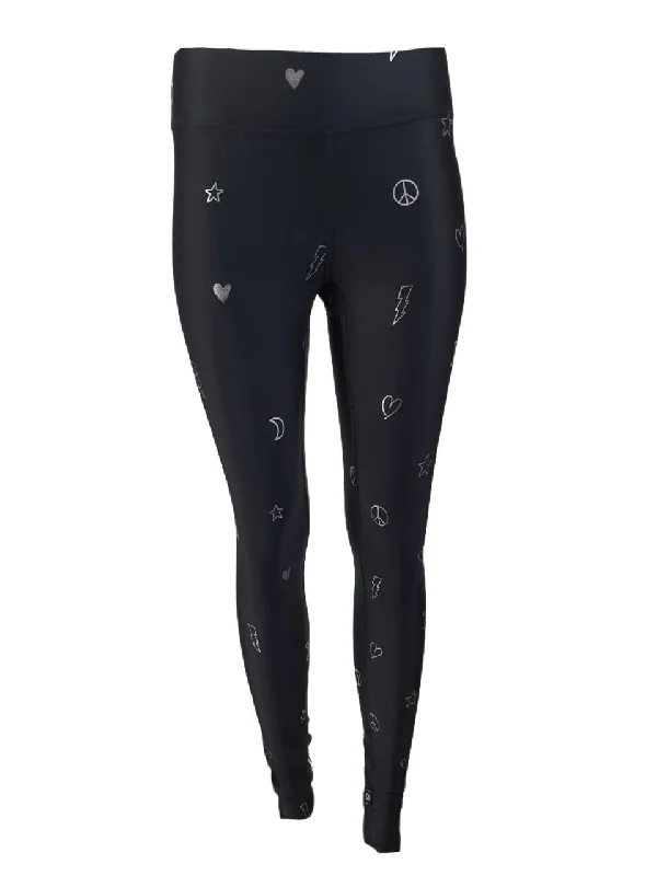 TEREZ Women's Black Doodle Foil Leggings #22258037 Medium NWT Chic Workout Leggings