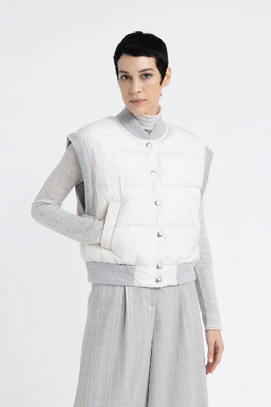 Short sleeveless down jacket with bomber neck Cotton Fabric Linen Fabric Terry Fabric Short sleeveless down jacket with bomber neck Cotton Fabric Linen Fabric Terry Fabric