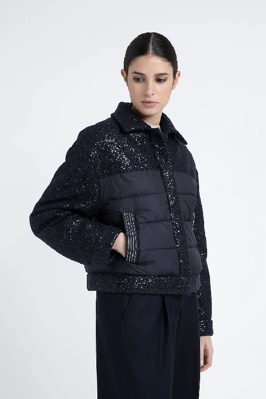 Lurex fabric down jacket with sequins Hoodie Zip-Up Jacket Button-Up Jacket