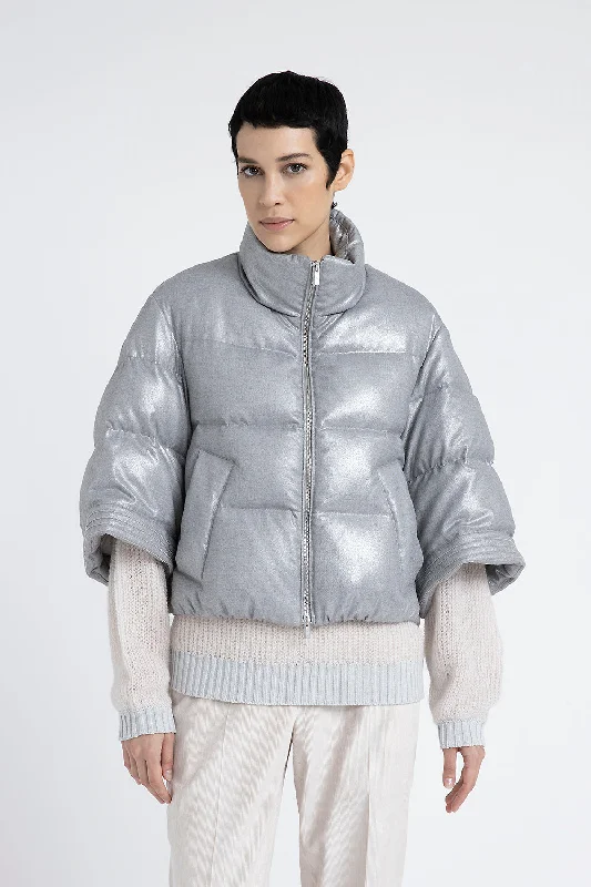 Short down jacket in laminated viscose blend flannel Mesh Jacket Canvas Jacket Denim Jacket Short down jacket in laminated viscose blend flannel Mesh Jacket Canvas Jacket Denim Jacket