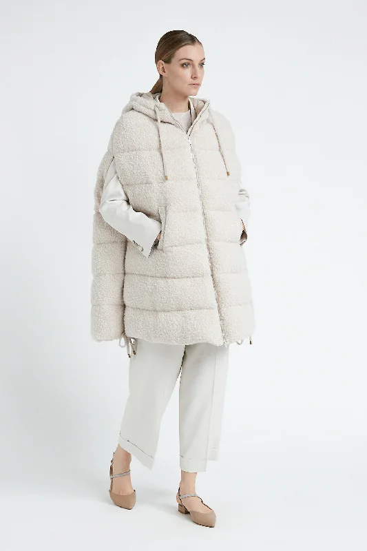 Sleeveless midi down jacket in wool bouclé fabric Striped Jacket Polka Dot Jacket Floral Jacket Sleeveless midi down jacket in wool bouclé fabric Striped Jacket Polka Dot Jacket Floral Jacket