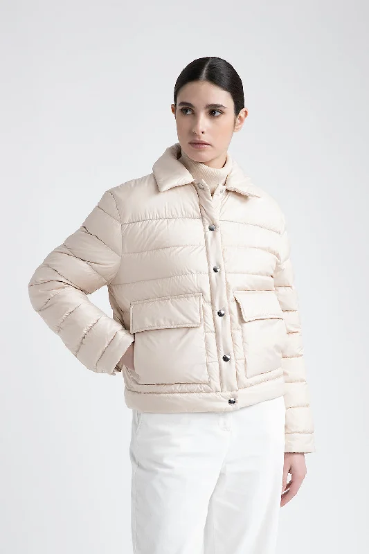 Goose down shirt jacket with buttons Ribbed Jacket Pleated Jacket Ruffled Jacket