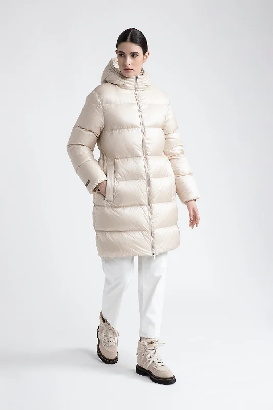 Midi goose down jacket with hood Belted Jacket Elasticated Jacket Padded Jacket