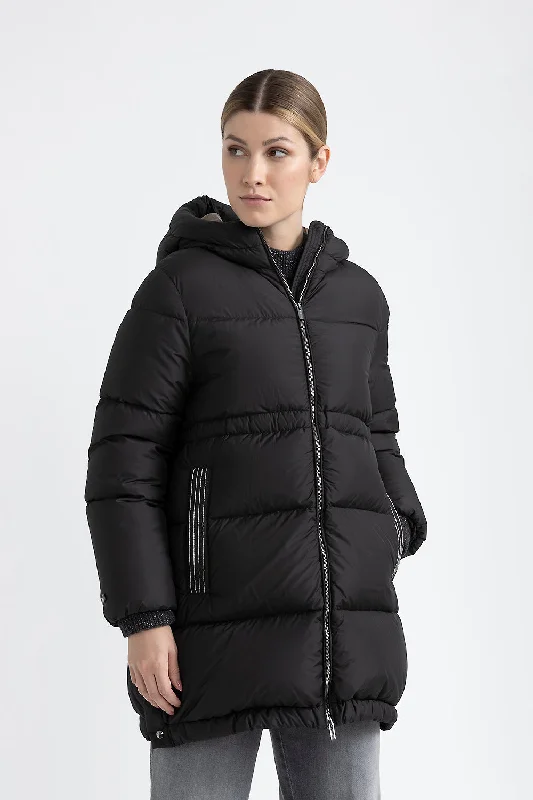 Maxi hooded goose down jacket WR Notch Collar Peter Pan Collar Cowl Neck