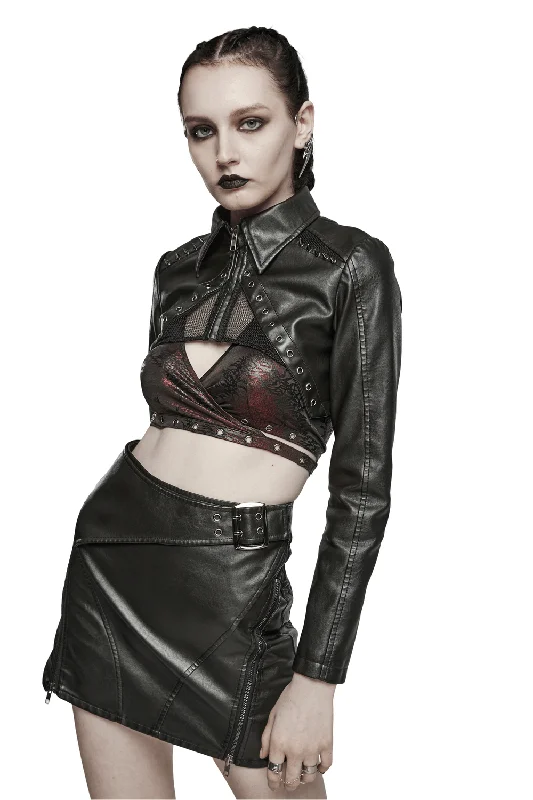 Black Faux Leather Punk Jacket with Mesh And Spikes Mesh Jacket Canvas Jacket Denim Jacket