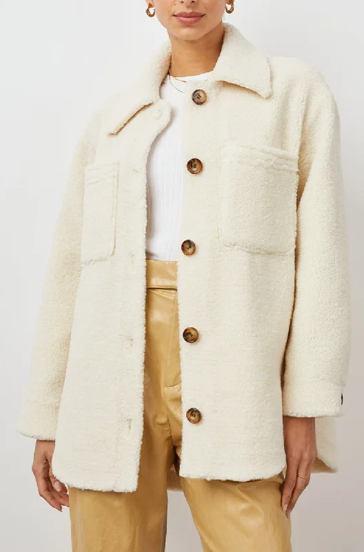CONNIE SHIRT JACKET - IVORY TEDDY Insulated Jacket Fitted Jacket Loose Jacket