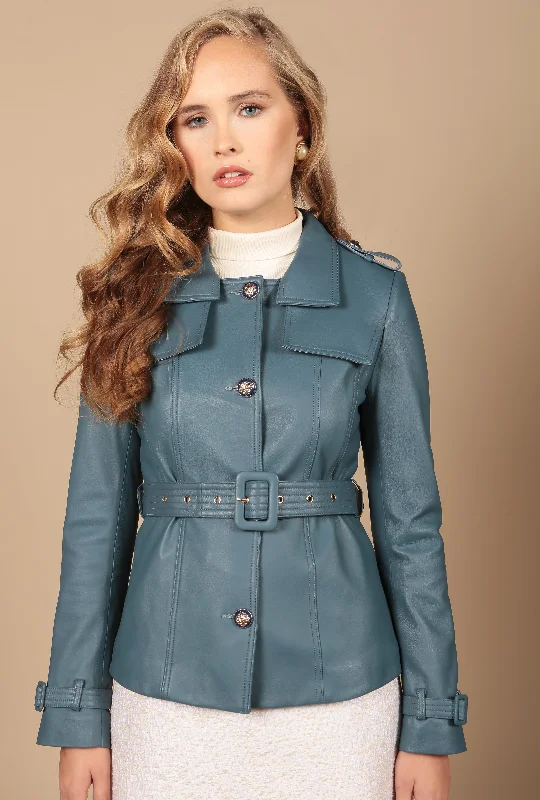 'Bardot' Leather Jacket in Azzurro Print Jacket Jacquard Jacket Embroidered Jacket