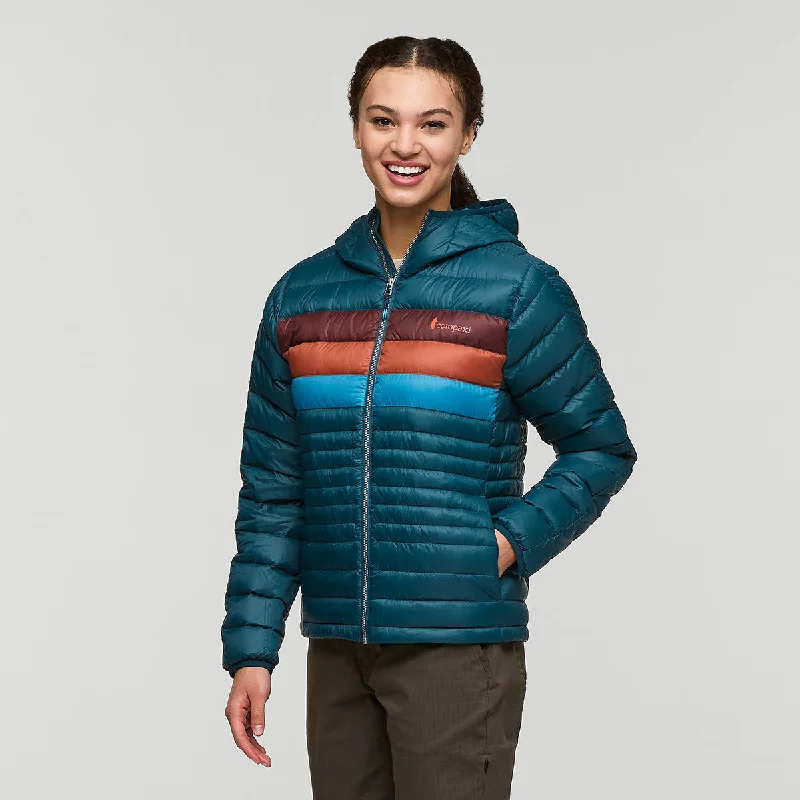 Fuego Down Hooded Jacket - Womens Boat Neck Shawl Collar Notched Collar