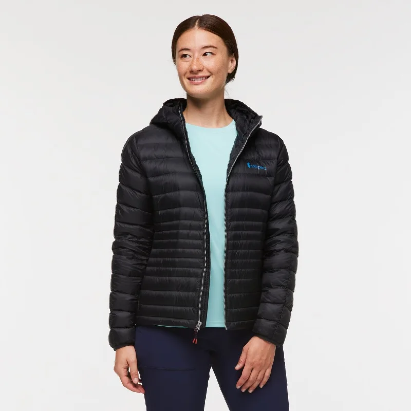 Fuego Down Hooded Jacket - Womens Denim Fabric Leather Fabric Suede Fabric