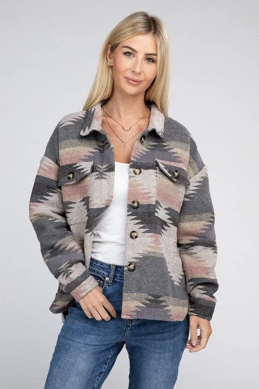 Geometric Pattern Jacket Notch Collar Jacket Peter Pan Collar Jacket Cowl Neck Jacket