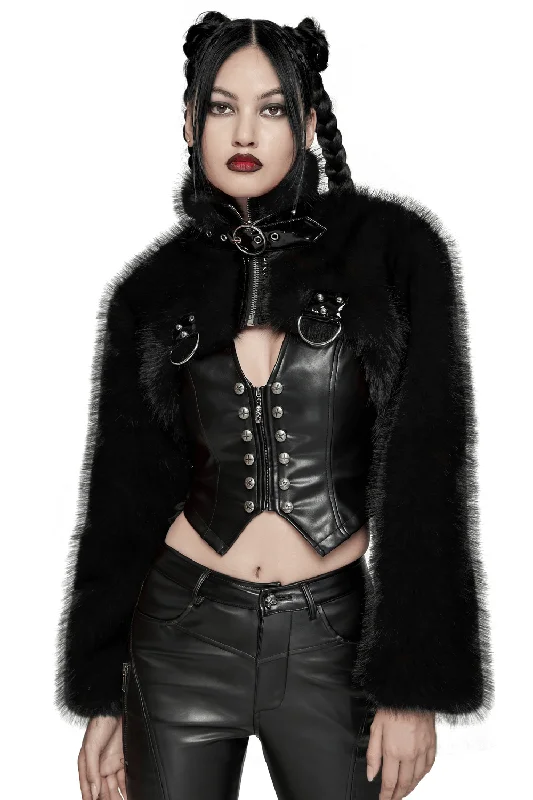 Gothic Faux Fur Cropped Jacket with Zipper and Rivets Satin Jacket Silk Jacket Chiffon Jacket Gothic Faux Fur Cropped Jacket with Zipper and Rivets Satin Jacket Silk Jacket Chiffon Jacket
