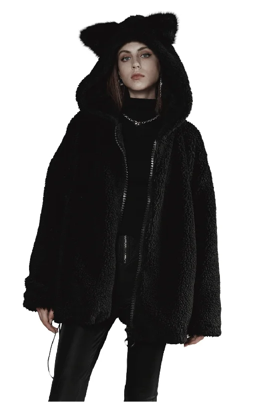 Loose Warm Fox Ear Hooded Jacket with Zipper for Women Notch Collar Jacket Peter Pan Collar Jacket Cowl Neck Jacket Loose Warm Fox Ear Hooded Jacket with Zipper for Women Notch Collar Jacket Peter Pan Collar Jacket Cowl Neck Jacket