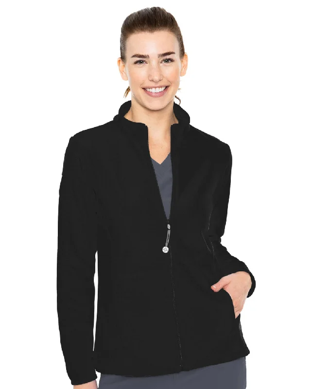 Medcouture Women's Scrub Jacket- 8684 Black Zip Front Button Front Snap Front