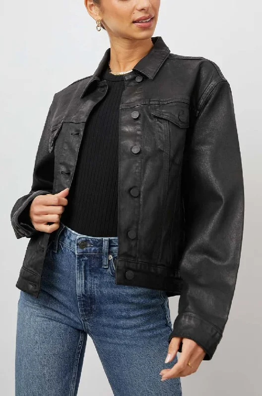 MULHOLLAND JACKET - COATED NOIR Denim Fabric Leather Fabric Suede Fabric
