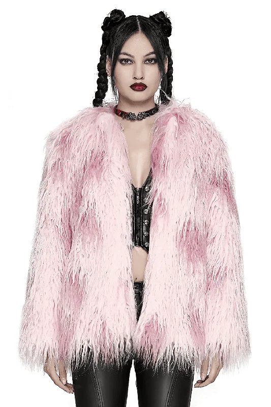 Pink Faux Fur Jacket with Leopard Print Lining Collared Jacket Crew Neck Jacket Turtle Neck Jacket Pink Faux Fur Jacket with Leopard Print Lining Collared Jacket Crew Neck Jacket Turtle Neck Jacket