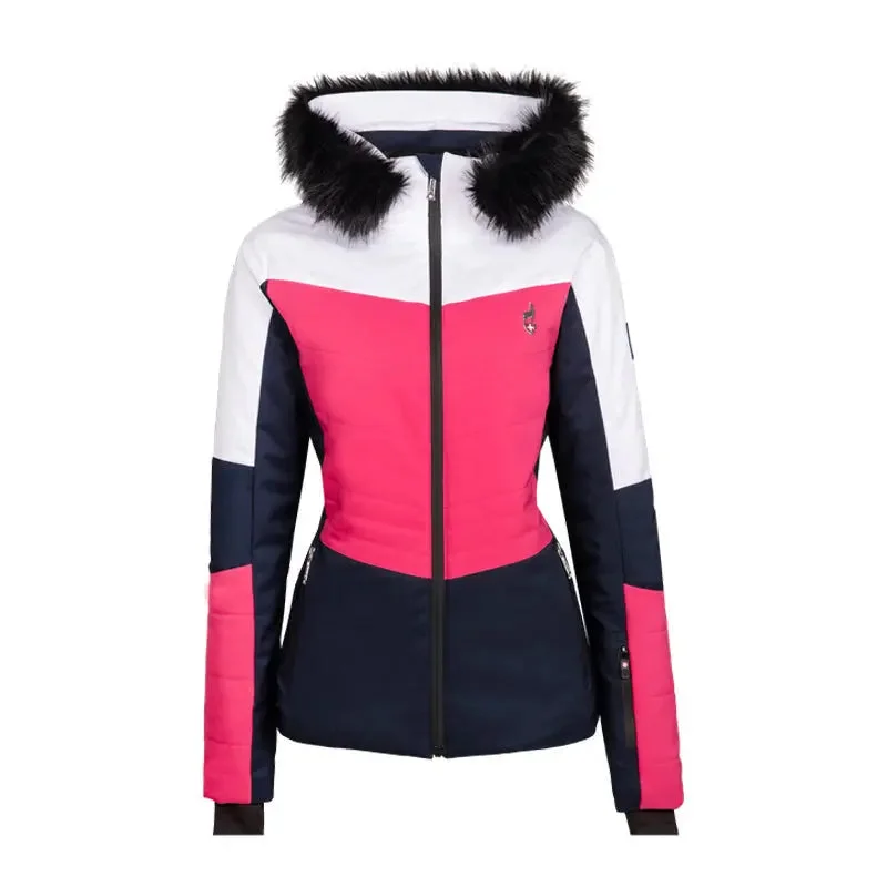 Sandi Ski Jacket - Pink Flash Print Jacket Jacquard Jacket Embroidered Jacket