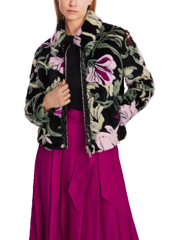 Floral Faux Fur Jacket Herringbone Jacket Checkered Jacket Solid Jacket