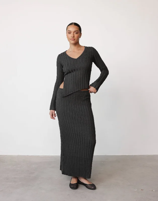 Andrea Maxi Skirt (Slate) pleated skirt texture