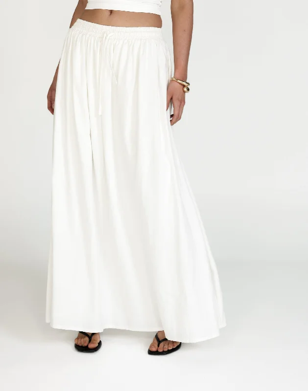 Aviana Maxi Skirt (White) silk skirt sleek