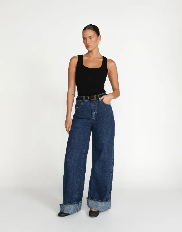 Colton Jeans (Dark Denim) Comfortable Drawstring Waist Jeans
