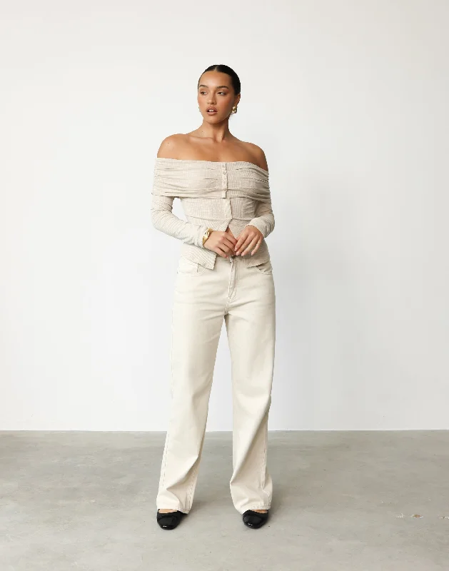 Easton Jeans (Latte) Fashionable Frayed Hem Denim