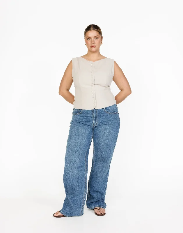 Easton Jeans (Mid Wash) Chic Rip-Detail High-Waist Jeans