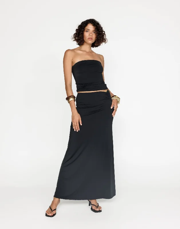 Emersen Maxi Skirt (Black) denim skirt classic