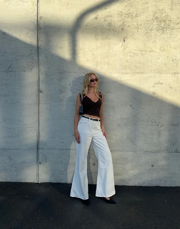 Ethan Wide Leg Jeans (Off White) Trendy Bootcut High-Waisted Jeans