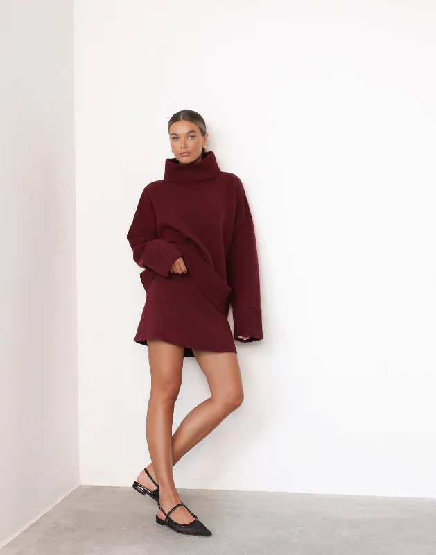 Joey Mini Skirt (Wine) high waist skirt