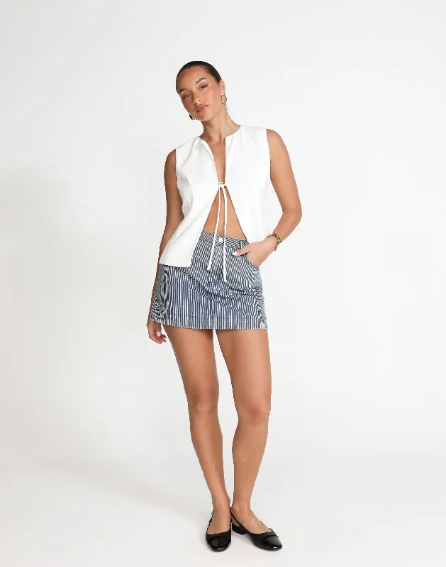 Kalina Denim Mini Skirt (Navy Pinstripe) breathable skirt fabric
