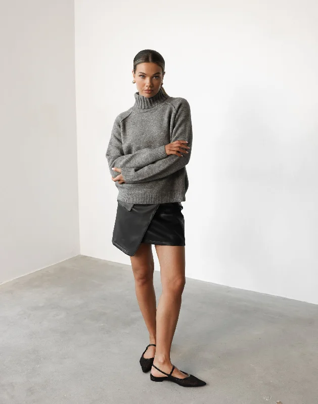 Kamala Mini Skirt (Black PU) wool skirt sturdy