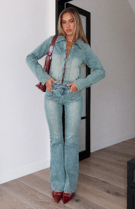 Kayla Mid Rise Flare Jeans Brown Blue Wash Casual Distressed Denim Jeans