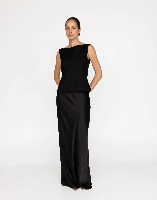 Morena Maxi Skirt (Black) denim skirt durable