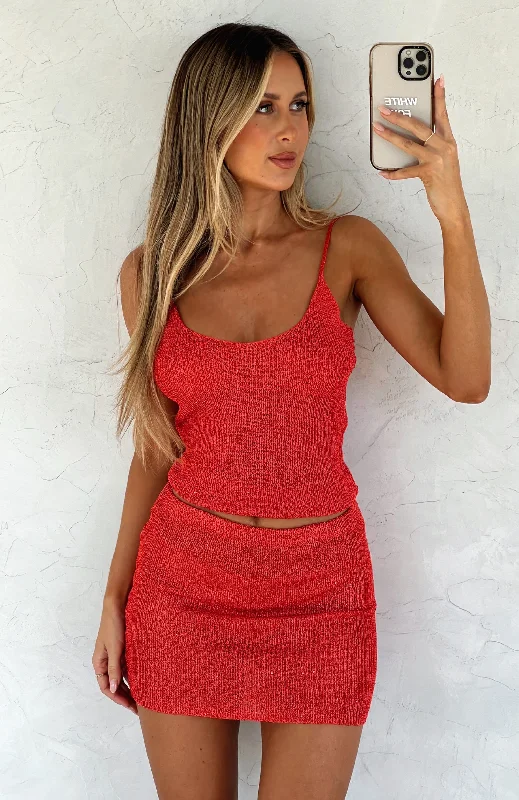 My Little Secret Sequin Knit Mini Skirt Red lace skirt intricate