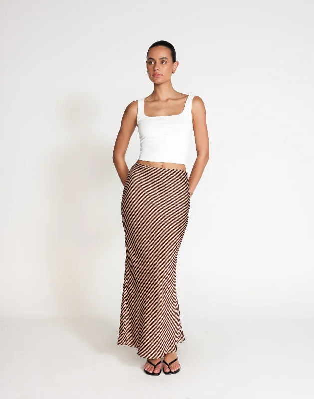 Nigella Maxi Skirt (Caramel Pinstripe) lace skirt romantic
