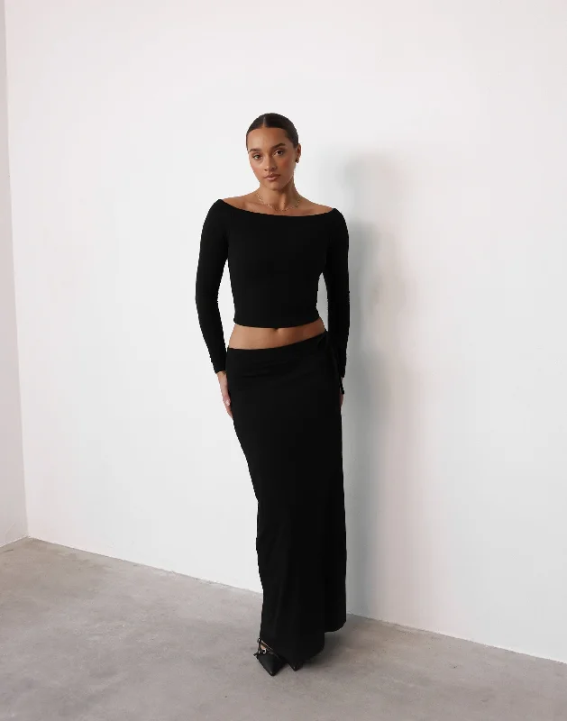 Noni Maxi Skirt (Black) floral skirt print